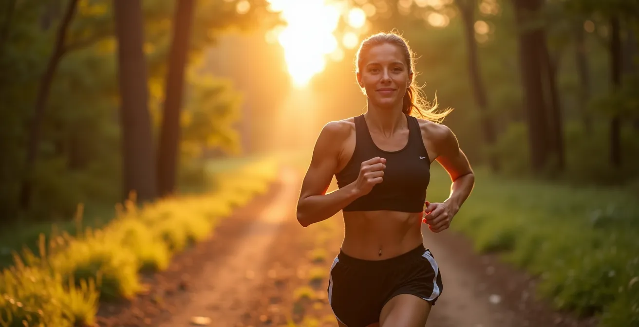 Coureur en mouvement avec visualisation artistique de l'activation des récepteurs endocannabinoïdes