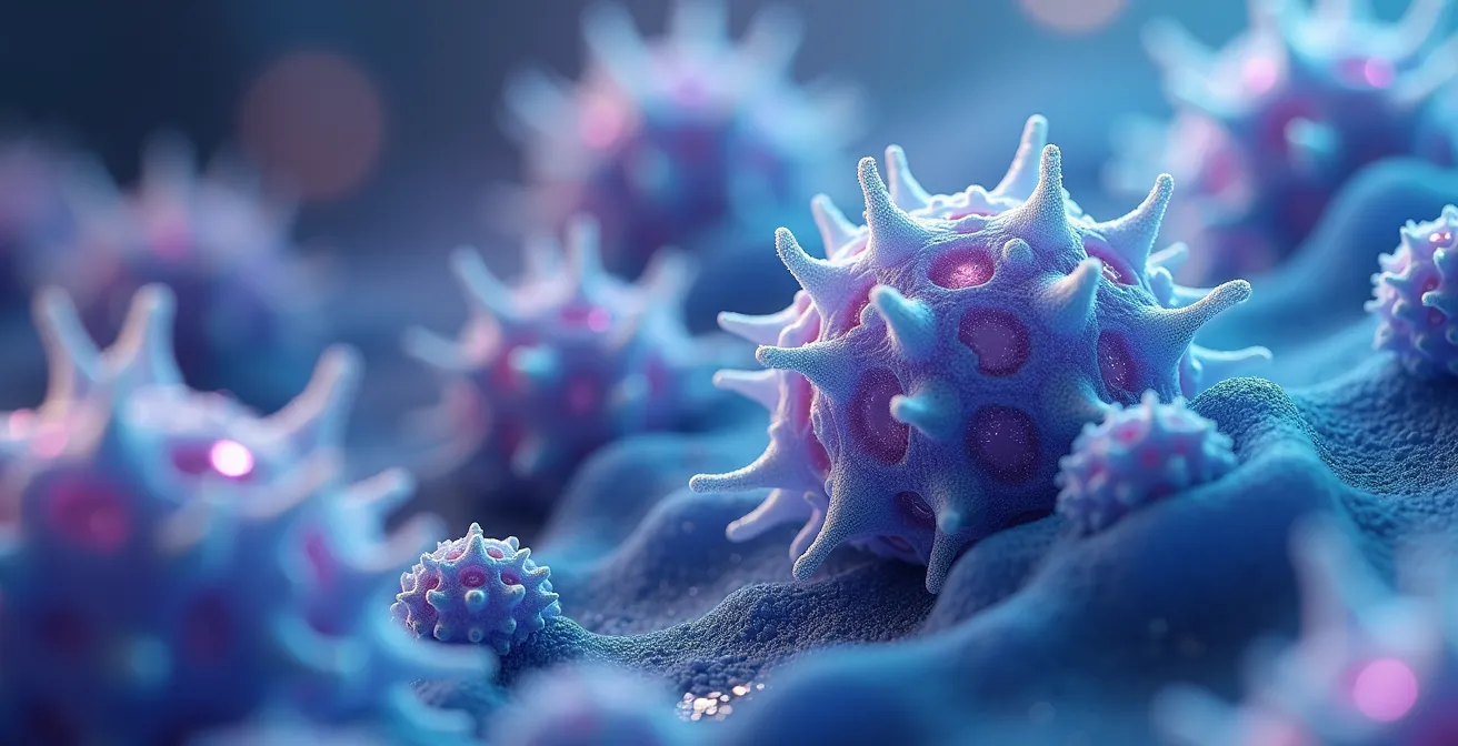 Vue microscopique artistique de récepteurs cannabinoïdes avec effet de saturation