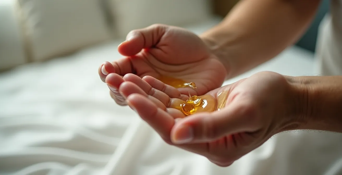 Senior pratiquant un étirement pandiculatoire doux sur son lit au réveil