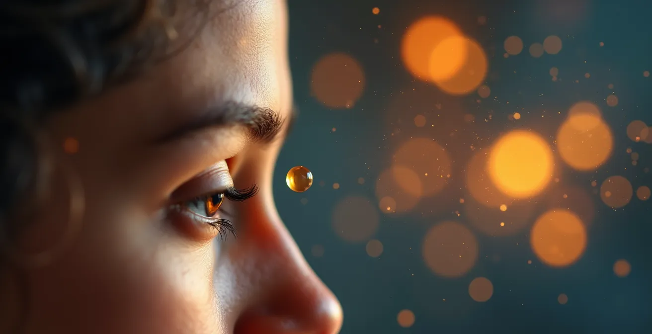 Gros plan sur le profil d'une femme avec une représentation abstraite de l'aura migraineuse