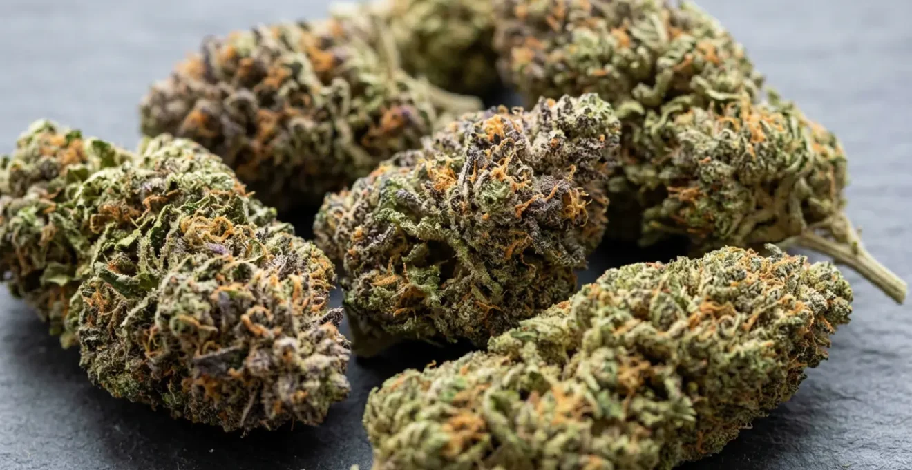 Différentes variétés de fleurs de chanvre CBD montrant les variations de textures et couleurs