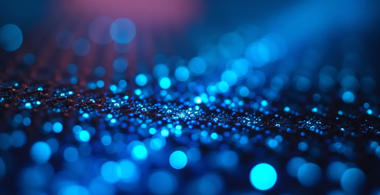 Vue macro extrême de pixels d'écran avec gradients de lumière bleue