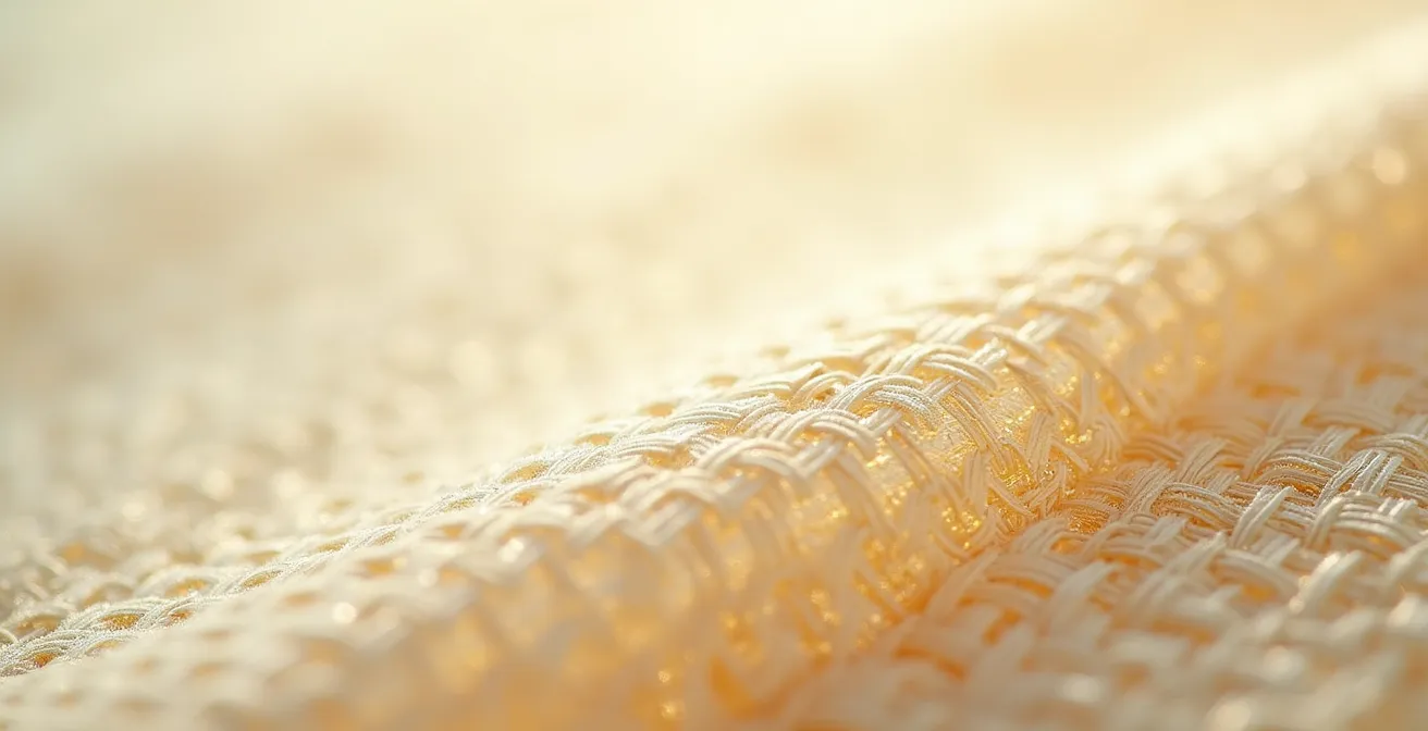 Vue macro extrême de fibres de bambou montrant la texture douce et les espaces entre les fibres