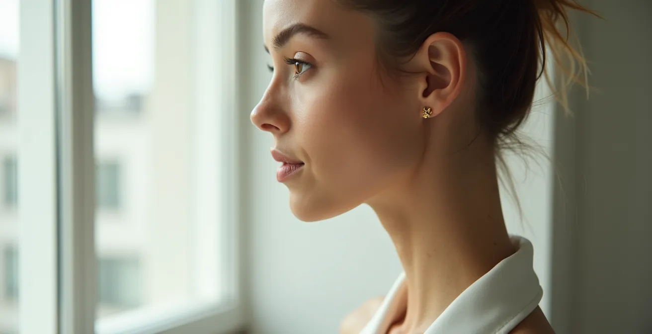 Profil de femme montrant le cou et le décolleté avec effet de protection visible