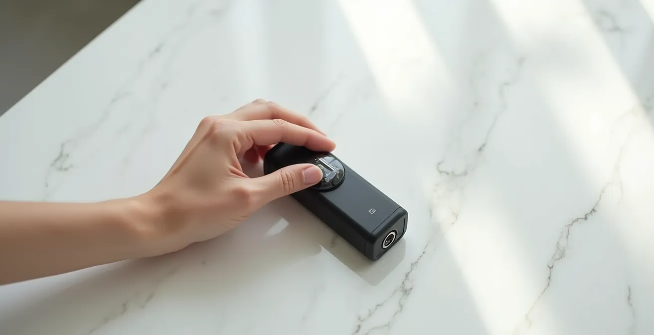 Main ajustant délicatement la bague d'airflow d'une cigarette électronique