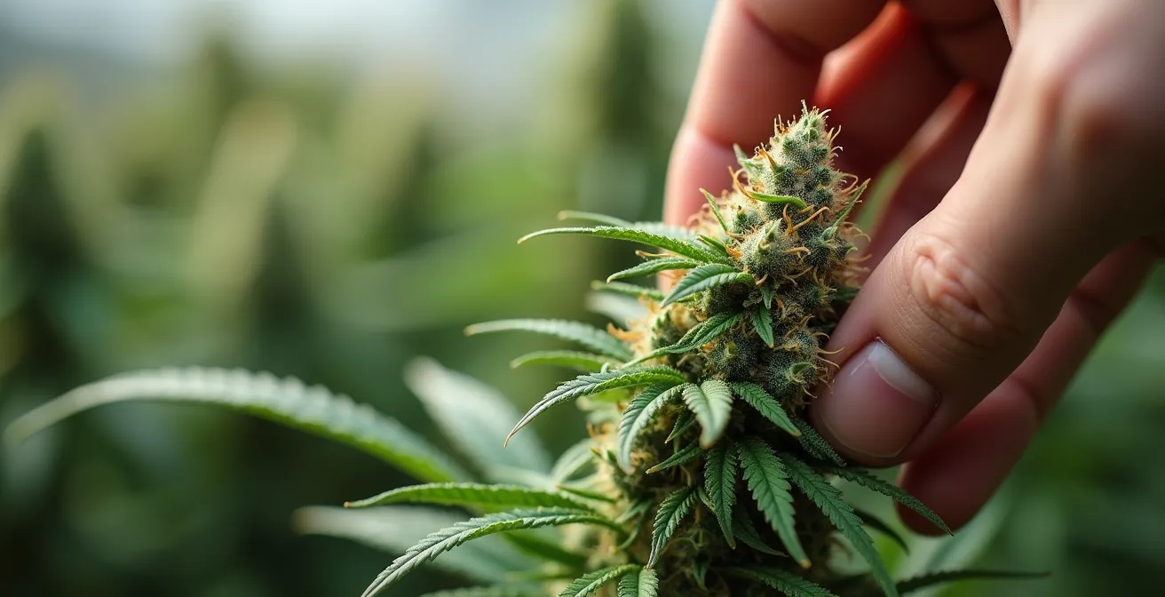 Test de densité et de ressort sur une fleur de CBD greenhouse